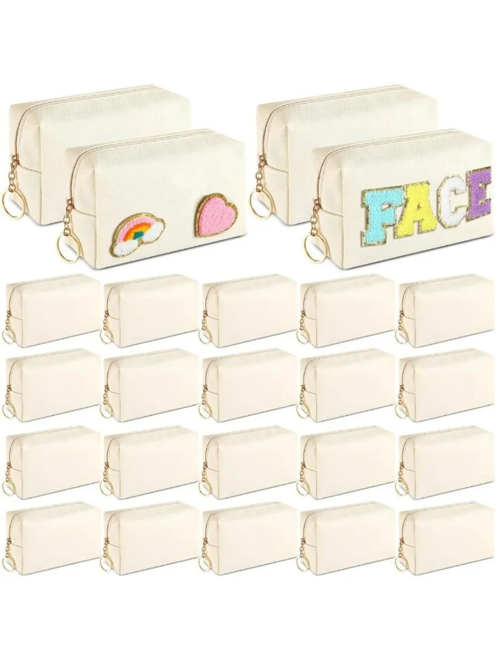 24 Pcs Preppy PU Leather Makeup Bags Set - Stylish Cosmetic Organizers in Beige